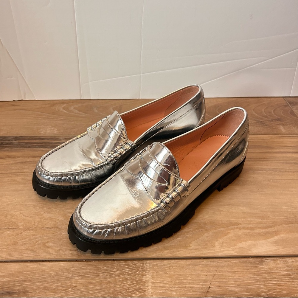 J. Crew Women’s 8 Winona Lug-Sole Metallic Leather Penny Loafers